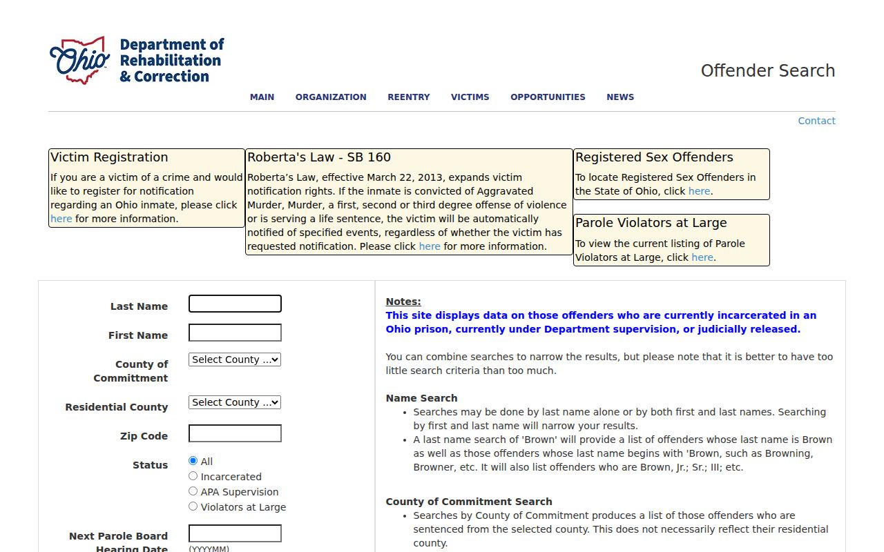 Stark County residents directory Ohio offender search form