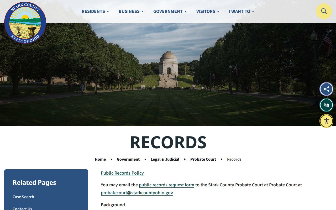 Stark County previous residents historic probate record holdings