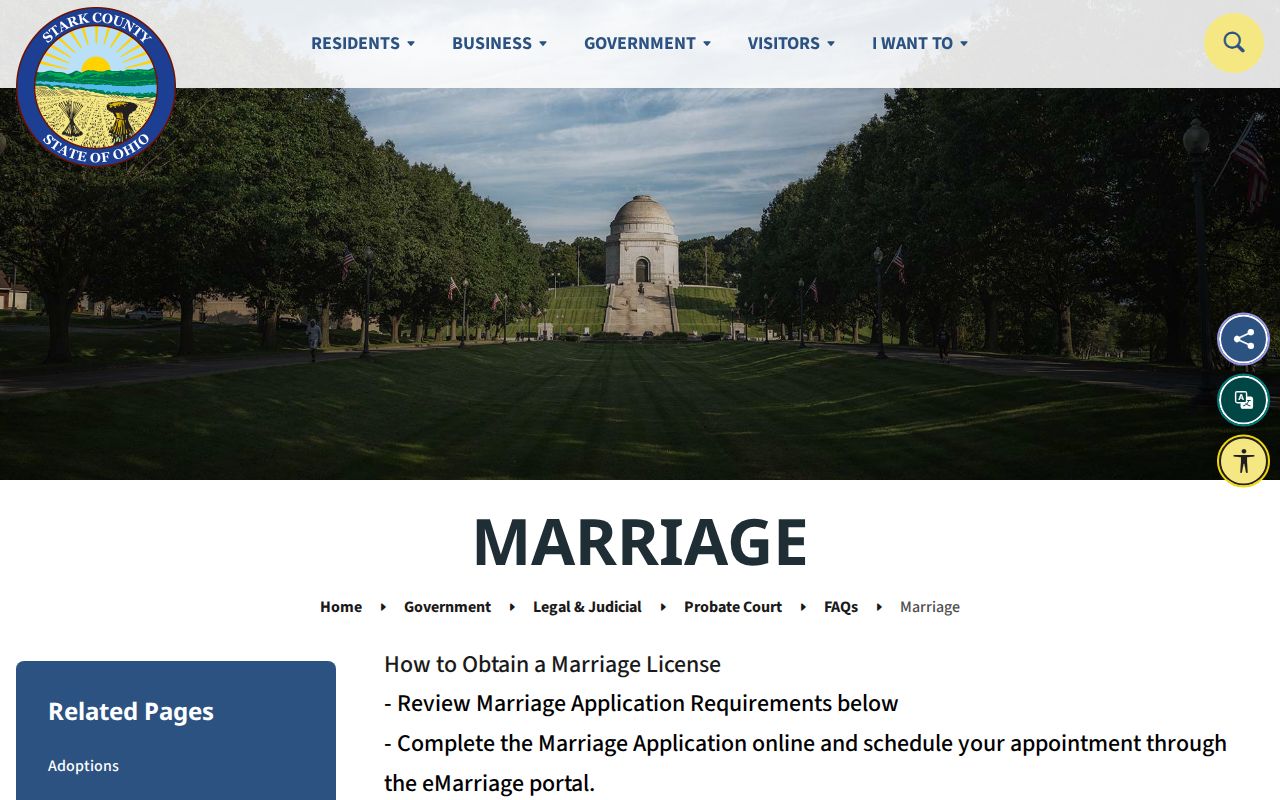 Stark County previous residents Probate marriage record source