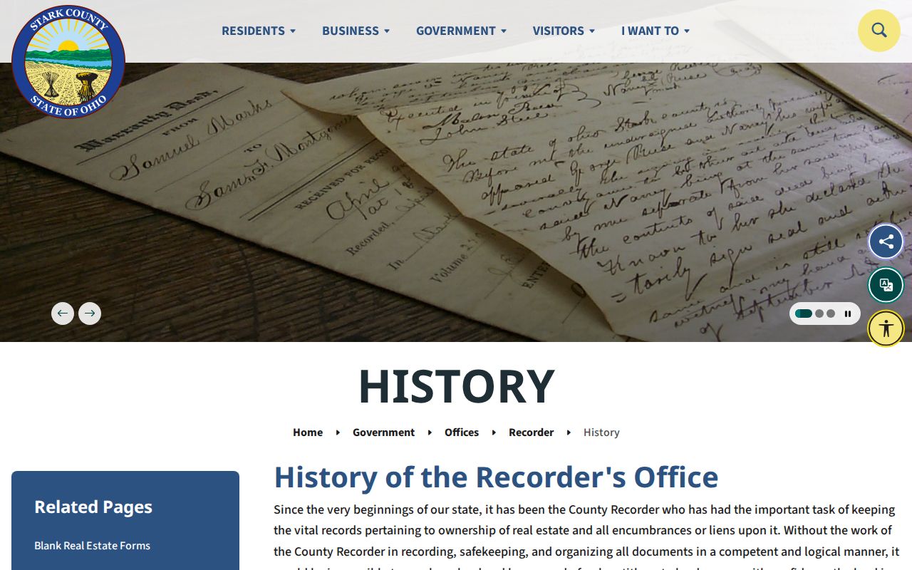 Stark County previous residents Recorder history and land records