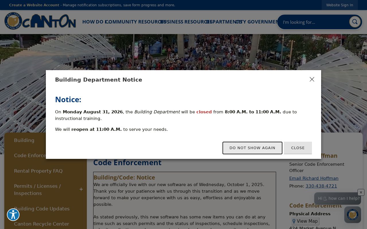 Stark County street directory Canton code and permit records