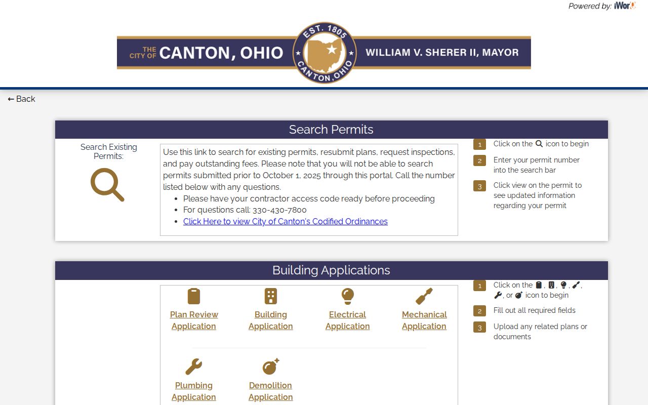 Stark County street directory Canton permit status portal